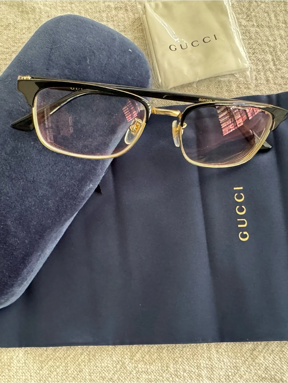 Gucci Black and Gold Browline Eyeglasses